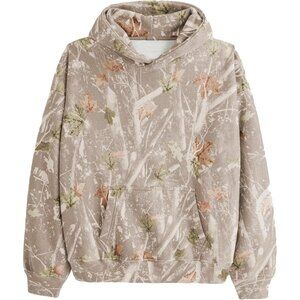 Women Khaki Camo Hoodies Maple Leaf Oversized Fleece Hooded Sweatshirt